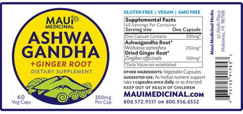 ASHWAGANDHA Plus GINGER  90 Veggie Capsules - 400 mg per capsule (Organic)