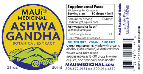 Ashwagandha Root 1 oz. Extract  "Mauifarmacy Grown" USA