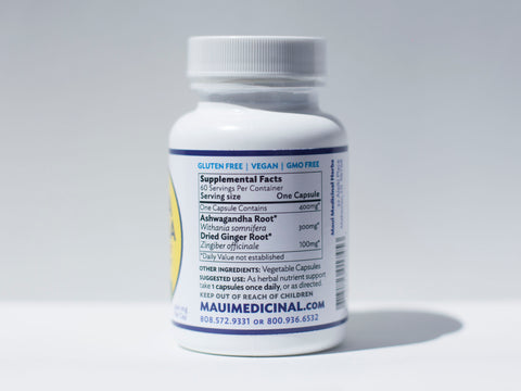 ASHWAGANDHA Plus GINGER  90 Veggie Capsules - 400 mg per capsule (Organic)