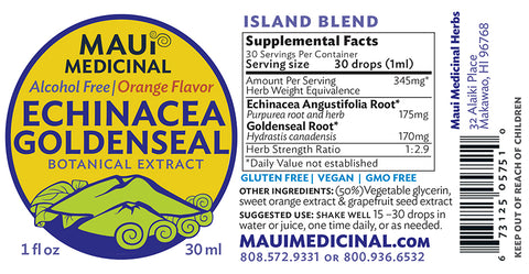Echinacea & Goldenseal 1oz. "ISLAND BLEND" Alcohol free concentrate - Orange flavored