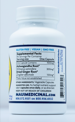 ASHWAGANDHA Plus GINGER  90 Veggie Capsules - 400 mg per capsule
